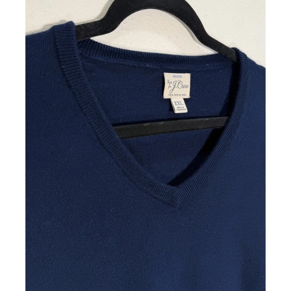 J CREW Sweater 100% Merino Wool Men's Sz XXL Navy Blue V-neck Classic Preppy